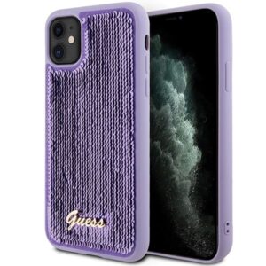 Nugarėlės dėklai Guess  Guess Sequin Script Metal case for iPhone 11 / Xr - purple 