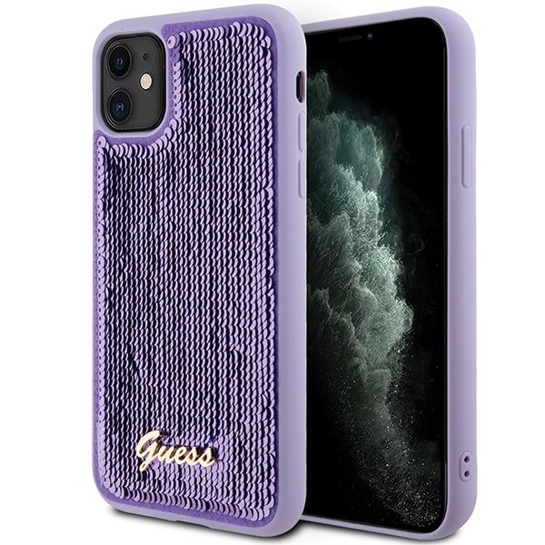 Nugarėlės dėklai Guess Guess Sequin Script Metal case for iPhone 11 / Xr - purple