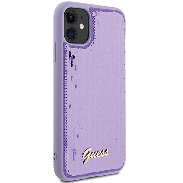 Nugarėlės dėklai Guess Guess Sequin Script Metal case for iPhone 11 / Xr - purple