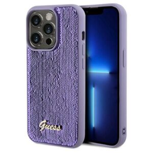 Nugarėlės dėklai Guess  Guess Sequin Script Metal case for iPhone 13 Pro Max - purple 