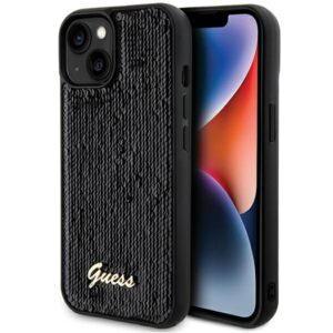 Nugarėlės dėklai Guess  Guess Sequin Script Metal case for iPhone 14 / 15 / 13 - black 