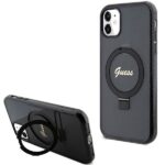 Tagakaaned Guess  Guess Ring Stand Script Glitter MagSafe case for iPhone 11 / Xr - black 