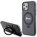 Back panel cover Guess  Guess Ring Stand Script Glitter MagSafe case for iPhone 12/12 Pro - black 