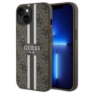 Aizmugurējais vāciņš Guess  Guess 4G Printed Stripes MagSafe case for iPhone 15/14/13 - brown