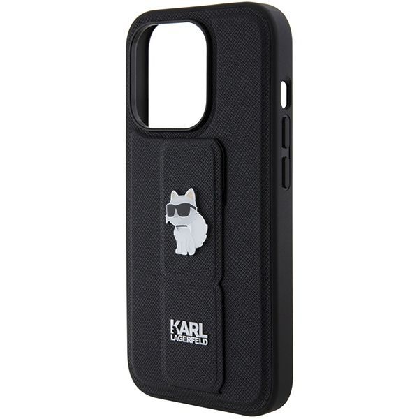 Nugarėlės dėklai Karl Lagerfeld Karl Lagerfeld Gripstand Saffiano Choupette Pins case for iPhone 14 Pro - black