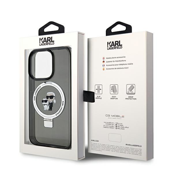 Nugarėlės dėklai Karl Lagerfeld Karl Lagerfeld Ring Stand Karl&Choupette MagSafe case for iPhone 14 Pro - black