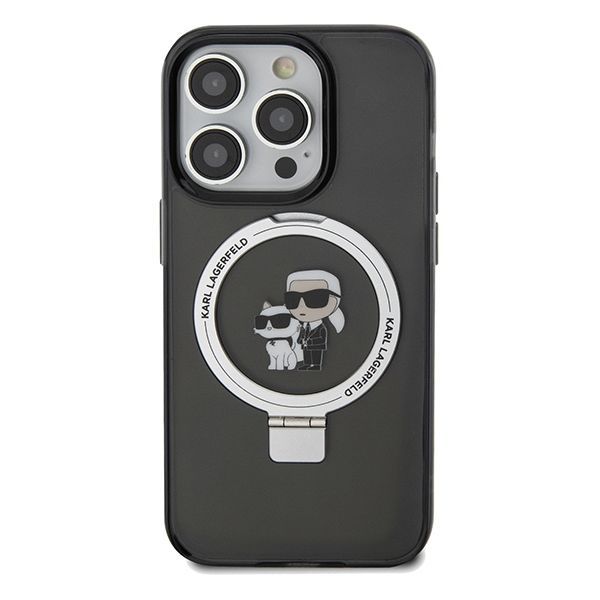 Nugarėlės dėklai Karl Lagerfeld Karl Lagerfeld Ring Stand Karl&Choupette MagSafe case for iPhone 14 Pro - black
