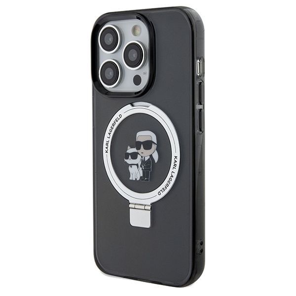 Nugarėlės dėklai Karl Lagerfeld Karl Lagerfeld Ring Stand Karl&Choupette MagSafe case for iPhone 14 Pro - black