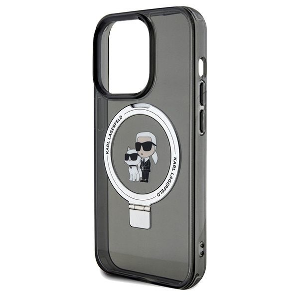 Nugarėlės dėklai Karl Lagerfeld Karl Lagerfeld Ring Stand Karl&Choupette MagSafe case for iPhone 14 Pro - black