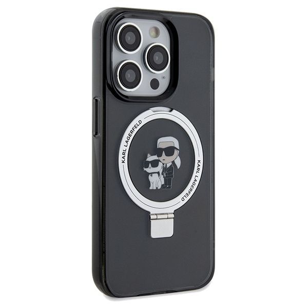 Nugarėlės dėklai Karl Lagerfeld Karl Lagerfeld Ring Stand Karl&Choupette MagSafe case for iPhone 14 Pro - black