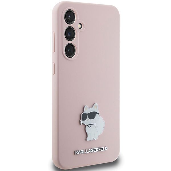 Nugarėlės dėklai Karl Lagerfeld Karl Lagerfeld Silicone Choupette Metal Pin case for Samsung Galaxy S23 FE - pink