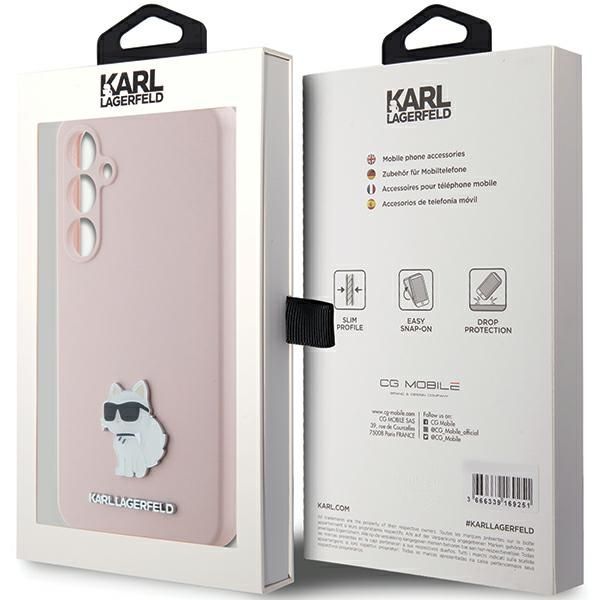 Nugarėlės dėklai Karl Lagerfeld Karl Lagerfeld Silicone Choupette Metal Pin case for Samsung Galaxy S23 FE - pink