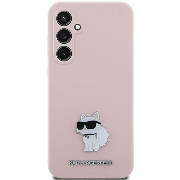 Nugarėlės dėklai Karl Lagerfeld Karl Lagerfeld Silicone Choupette Metal Pin case for Samsung Galaxy S23 FE - pink