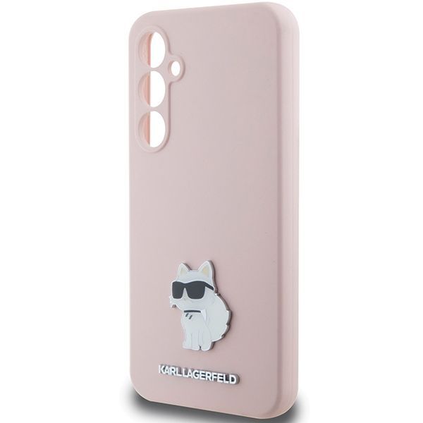 Nugarėlės dėklai Karl Lagerfeld Karl Lagerfeld Silicone Choupette Metal Pin case for Samsung Galaxy S23 FE - pink