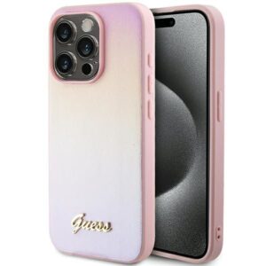 Nugarėlės dėklai Guess  Guess Saffiano Iridescent Script case for iPhone 14 Pro - pink