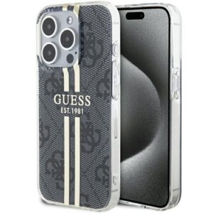 Nugarėlės dėklai Guess  Guess IML 4G Gold Stripe case for iPhone 15 Pro - black