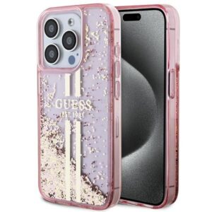 Nugarėlės dėklai Guess  Guess Liquid Glitter Gold Stripes case for iPhone 15 Pro - pink
