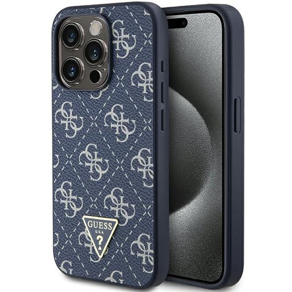 Back panel cover Guess Guess 4G Triangle Metal Logo case for iPhone 15 Pro - blue