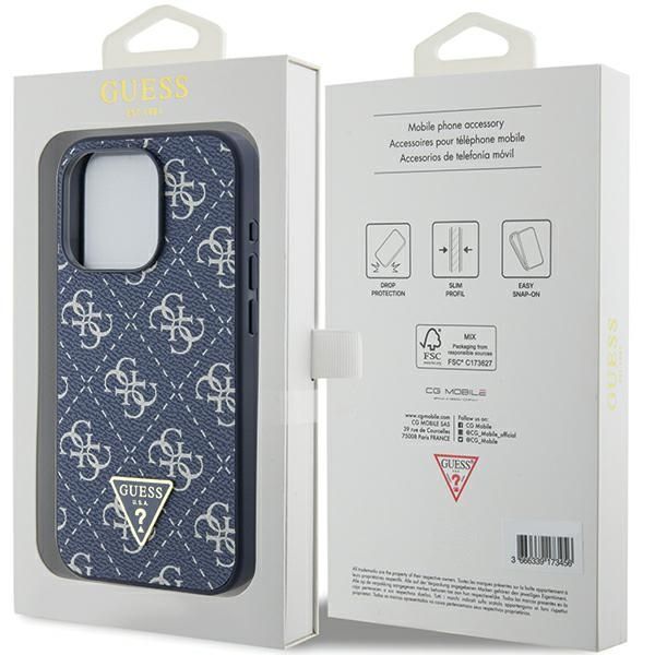 Back panel cover Guess Guess 4G Triangle Metal Logo case for iPhone 15 Pro - blue