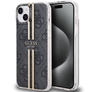Nugarėlės dėklai Guess  Guess IML 4G Gold Stripe case for iPhone 15 Plus / 14 Plus - black