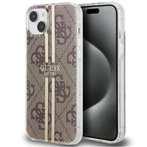 Nugarėlės dėklai Guess  Guess IML 4G Gold Stripe case for iPhone 15 Plus / 14 Plus - brown