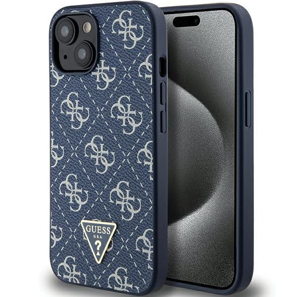 Back panel cover Guess Guess 4G Triangle Metal Logo case for iPhone 15 Plus / 14 Plus - blue