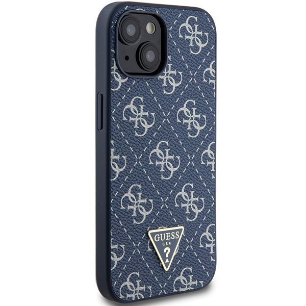 Back panel cover Guess Guess 4G Triangle Metal Logo case for iPhone 15 Plus / 14 Plus - blue