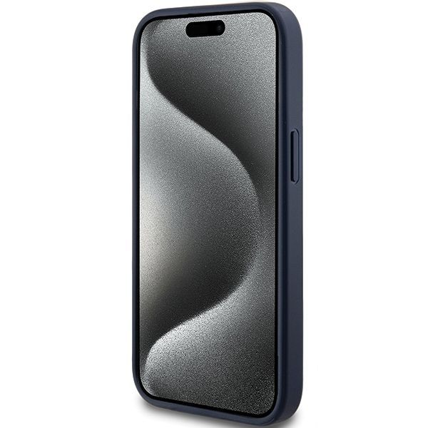 Back panel cover Guess Guess 4G Triangle Metal Logo case for iPhone 15 Plus / 14 Plus - blue