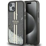 Nugarėlės dėklai Guess  Guess Liquid Glitter Gold Stripes case for iPhone 15 / 14 / 13 - black