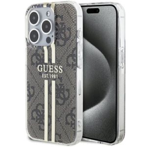 Nugarėlės dėklai Guess  Guess IML 4G Gold Stripe case for iPhone 15 Pro Max - brown