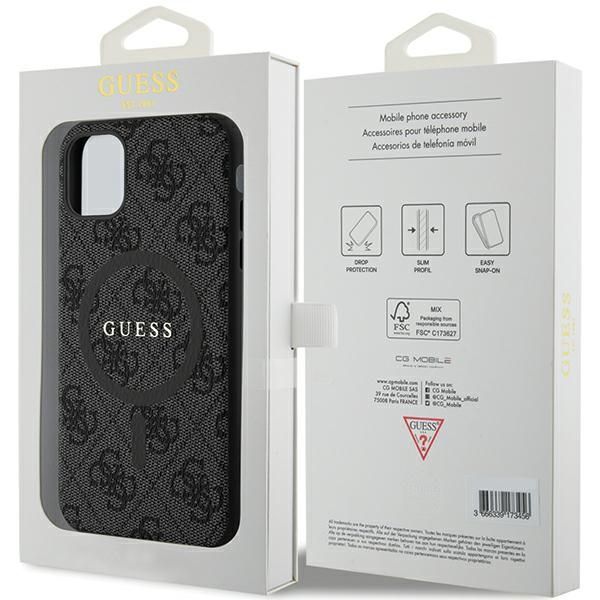 Aizmugurējais vāciņš Guess Guess GUHMN61G4GFRK iPhone 11 6.1" / Xr black/black hardcase 4G Collection Leather Metal Logo MagSafe