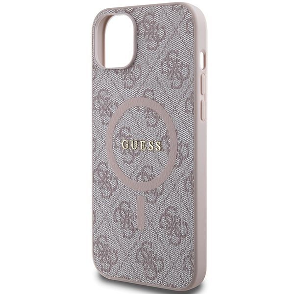 Back panel cover Guess Guess 4G Collection Leather Metal Logo MagSafe Case for iPhone 14/15/13 - Pink