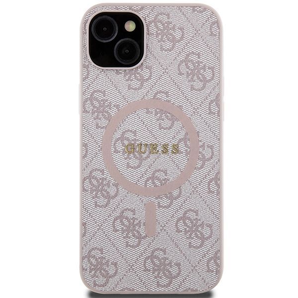 Back panel cover Guess Guess 4G Collection Leather Metal Logo MagSafe Case for iPhone 14/15/13 - Pink