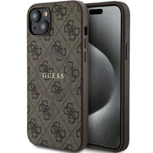 Aizmugurējais vāciņš Guess  Guess 4G Collection Leather Metal Logo MagSafe Case for iPhone 14/15/13 - Brown