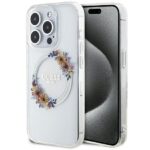 Aizmugurējais vāciņš Guess  Guess IML Flowers Wreatch MagSafe case for iPhone 15 Pro - transparent