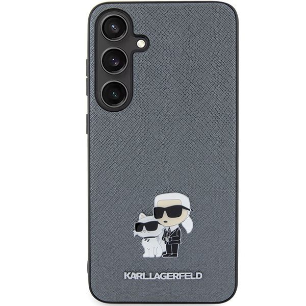 Aizmugurējais vāciņš Karl Lagerfeld Karl Lagerfeld KLHCS24SPSAKCMPG S24 S921 hardcase gray/gray Saffiano Karl & Choupette Metal Pin