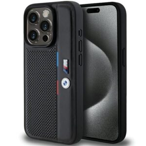 Aizmugurējais vāciņš BMW  BMW Perforated Tricolor Line case for iPhone 15 Pro - black 