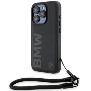 Aizmugurējais vāciņš BMW  BMW Signature Leather Wordmark Cord case for iPhone 15 Pro - black 