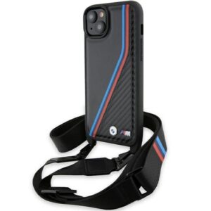 Back panel cover BMW  BMW M Edition Carbon Tricolor Lines & Strap case for iPhone 15 / 14 / 13 - black 