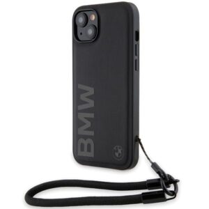 Aizmugurējais vāciņš BMW  BMW Signature Leather Wordmark Cord Case for iPhone 15/14/13 - Black 