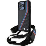 Nugarėlės dėklai BMW  BMW M Edition Carbon Tricolor Lines & Strap case for iPhone 15 Pro Max - black 