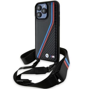 Back panel cover BMW  BMW M Edition Carbon Tricolor Lines & Strap case for iPhone 15 Pro Max - black 