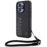 Aizmugurējais vāciņš BMW  BMW Signature Leather Wordmark Cord case for iPhone 15 Pro Max - black 
