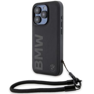 Aizmugurējais vāciņš BMW  BMW Signature Leather Wordmark Cord case for iPhone 15 Pro Max - black 