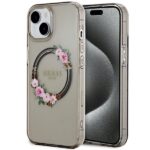 Cits mobilo telefonu aksesuārs Guess  Guess IML Flowers Wreath MagSafe case for iPhone 15 / 14 / 13 - black