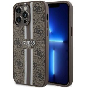 Aizmugurējais vāciņš Guess  Guess 4G Printed Stripes MagSafe case for iPhone 15 Pro Max - brown