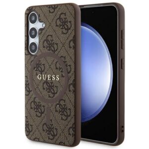 Aizmugurējais vāciņš Guess  Guess 4G Collection Leather Metal Logo MagSafe Case for Samsung Galaxy S24 - Brown