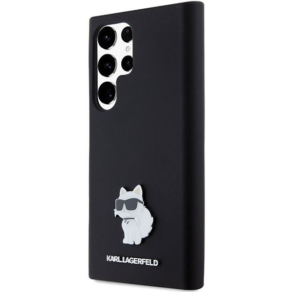 Nugarėlės dėklai Karl Lagerfeld Karl Lagerfeld Silicone Choupette Metal Pin case for Samsung Galaxy S23 Ultra - black