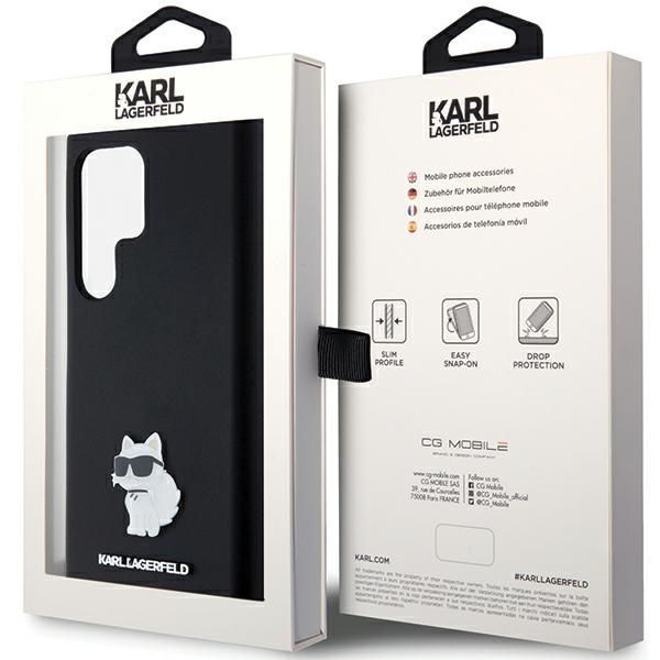 Nugarėlės dėklai Karl Lagerfeld Karl Lagerfeld Silicone Choupette Metal Pin case for Samsung Galaxy S23 Ultra - black