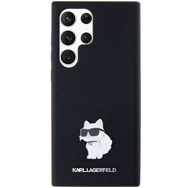 Nugarėlės dėklai Karl Lagerfeld Karl Lagerfeld Silicone Choupette Metal Pin case for Samsung Galaxy S23 Ultra - black